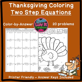 Preview of Thanksgiving Math Solving Equations Two Step Equations Color by number