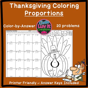 Preview of Thanksgiving Math Solving Proportions Color by Number