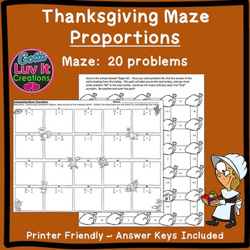 Preview of Thanksgiving Math Solving Proportions Math Maze