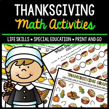 Preview of Thanksgiving Math - Special Education - Life Skills - Print and Go Worksheets
