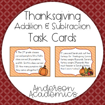 Preview of Thanksgiving Math Task Cards - Addition & Subtraction
