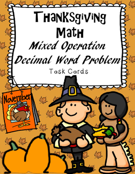 Preview of Thanksgiving Math Task Cards--Mixed Decimal Operations, CCSS