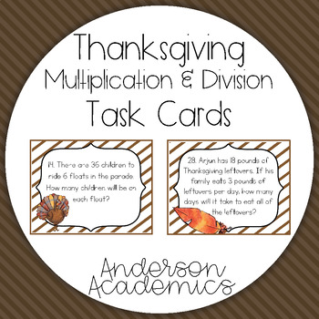 Preview of Thanksgiving Multiplication & Division Task Cards {3.OA.2} {3.OA.3}