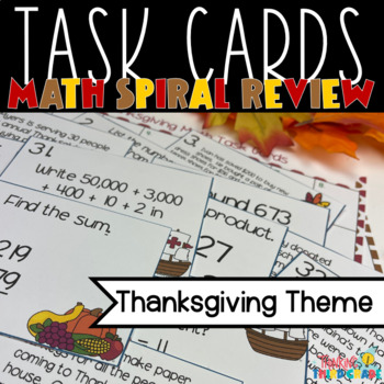 Preview of Thanksgiving Math Task Cards | Problem Solving Spiral Review Math Centers