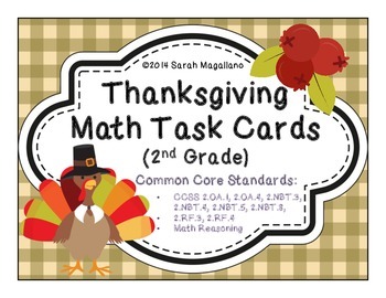 Preview of Thanksgiving Math Task Cards (Second Grade)