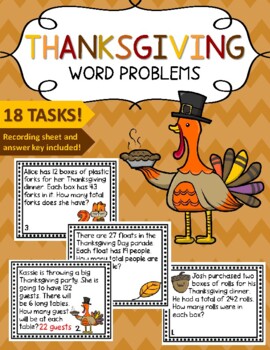 Preview of Thanksgiving Math Word Problem Task Cards