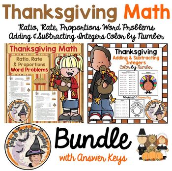 Preview of Thanksgiving Math Word Problems Ratio Rate Proportions Integers BUNDLE