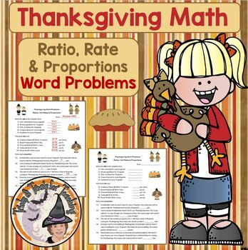 Preview of Thanksgiving Math Word Problems Worksheet and Answer KEY Ratio Rate Proportions