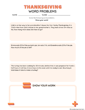Preview of Thanksgiving Math Worksheet Fractions/Decimals (Color/B&W Available)