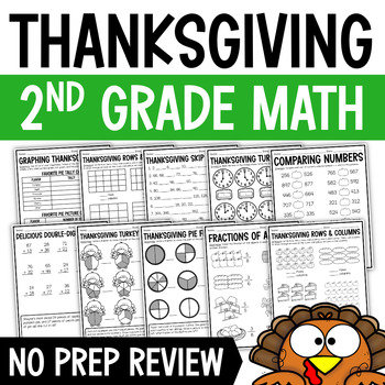 Preview of Thanksgiving Math Worksheets | 2nd Grade Thanksgiving Math Review Packet