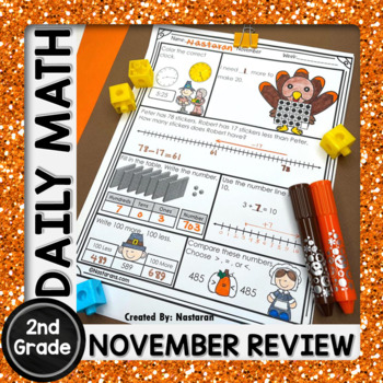 Preview of Thanksgiving Math Worksheets 2nd grade November Math Morning Work Review Turkey