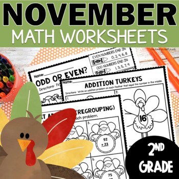 Preview of Thanksgiving Math Worksheets 2nd Grade - November Morning Work Intervention