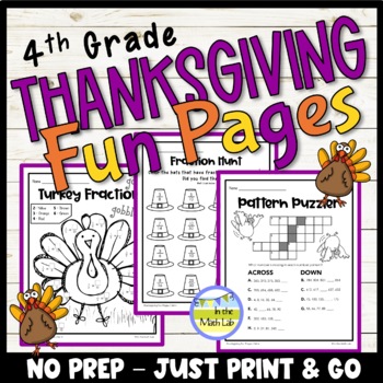 Preview of Thanksgiving Math Worksheets 4th Grade