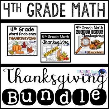 Preview of Thanksgiving Math Worksheets 4th Grade Bundle