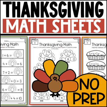 Preview of Thanksgiving Math Worksheets: Addition, Subtraction, Adding 3 numbers