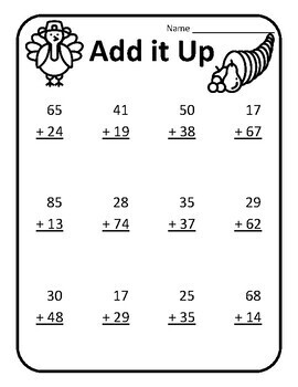 Thanksgiving Math Worksheets Addition Thanksgiving Addition Worksheets