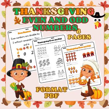 Preview of Thanksgiving Math Worksheets Even and Odd Numbers