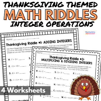 Preview of Thanksgiving Math Worksheets - Integer Operations