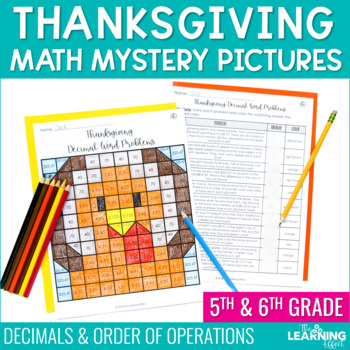 Preview of Thanksgiving Math Activities Mystery Picture Worksheets | Decimals