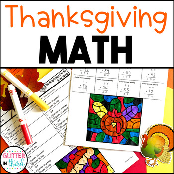 Preview of Thanksgiving Math Worksheets No Prep Color By Number Coloring Pages Sheets