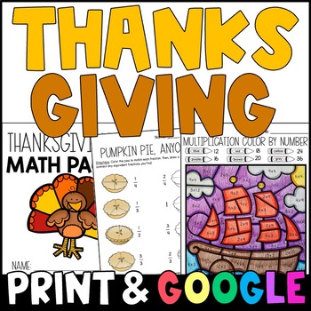 Preview of Thanksgiving Math Worksheets - November Math Practice with GOOGLE Slides