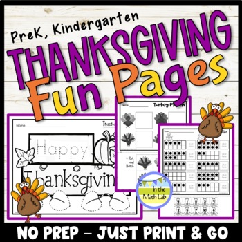 Preview of Thanksgiving Math Worksheets PreK, Kindergarten