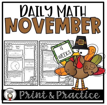 Preview of 3rd Grade Math Worksheets | Assessments |Thanksgiving Spiral Review