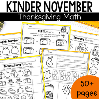 Preview of Thanksgiving Math Worksheets for Kindergarten | November Math Craft Activities