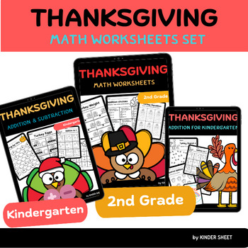 Preview of Thanksgiving Math Worksheets for Kindergarten and 2nd Grade