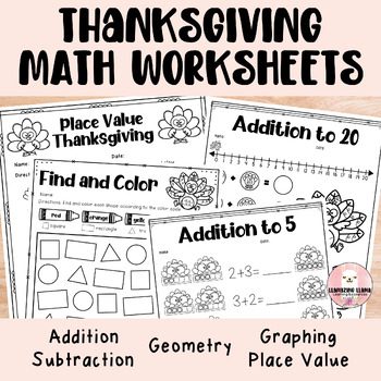 Preview of Thanksgiving Math Worksheets for Kindergarten and First Grade
