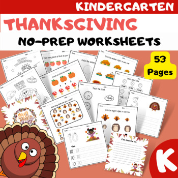 Thanksgiving Math and Coloring Worksheets for Kindergarten | TPT