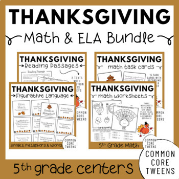 Preview of Thanksgiving Math and ELA Bundle (5th Grade)