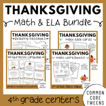 Preview of Thanksgiving Math and ELA Bundle (4th Grade)