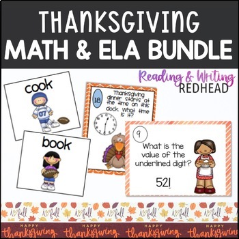 Preview of Thanksgiving Math and ELA Bundle | Task Cards Worksheets Games Writing Prompts