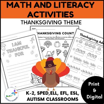 Preview of Thanksgiving Math and Literacy Centers With  Early Finishers Fun Activities
