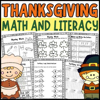 Thanksgiving Math and Literacy Activities and Worksheets | NO PREP BUNDLE