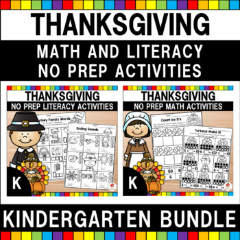 Preview of Thanksgiving Math and Literacy Activities and Worksheets | November | No Prep