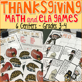 Thanksgiving Math and Literacy Centers Bundle Grade 3-4