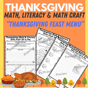 Preview of Thanksgiving November Math and Literacy activities / Math Craft All in One