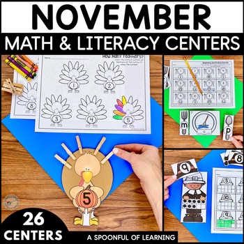Preview of Thanksgiving Math and Literacy | November Centers | Thanksgiving Activities