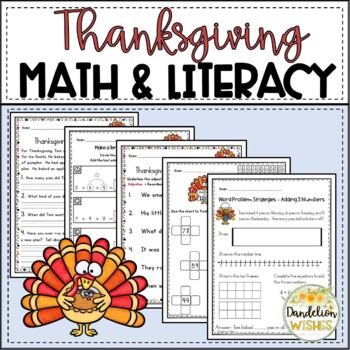 Preview of Thanksgiving Math and  Literacy Worksheets Activities