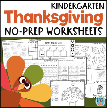 Preview of Kindergarten THANKSGIVING Math & Reading Activities No Prep Worksheets