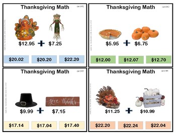 Preview of Thanksgiving Math - task box cards