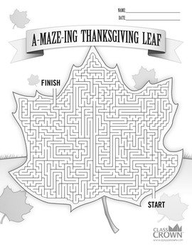 Preview of Thanksgiving Maze - A-MAZE-ING Thanksgiving Leaf - Thanksgiving Activities