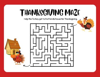 Preview of Thanksgiving Maze Difficulty Level Medium FUN! Help Turkey get to friends house