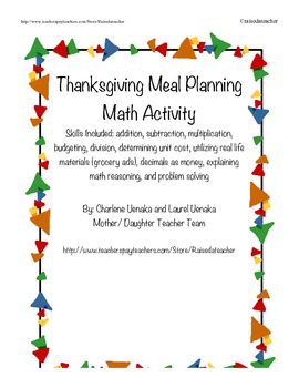 Preview of Thanksgiving Meal Planning and Budgeting Math Activity
