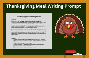 Preview of Thanksgiving Meal Writing Prompt (Cellular Respiration)