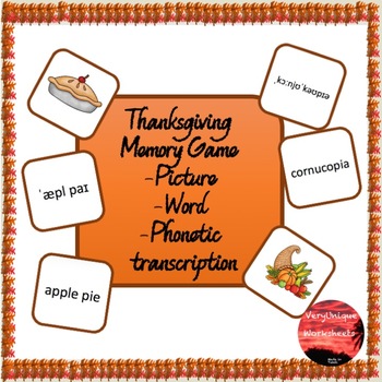 Preview of Thanksgiving Memory Game