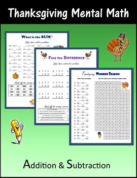 Preview of Thanksgiving - Mental Math (Addition & Subtraction)