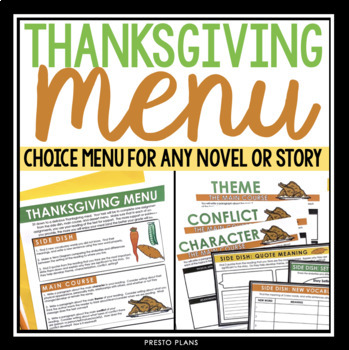 Preview of Thanksgiving Reading Assignment for Any Novel or Short Story - Choice Menu